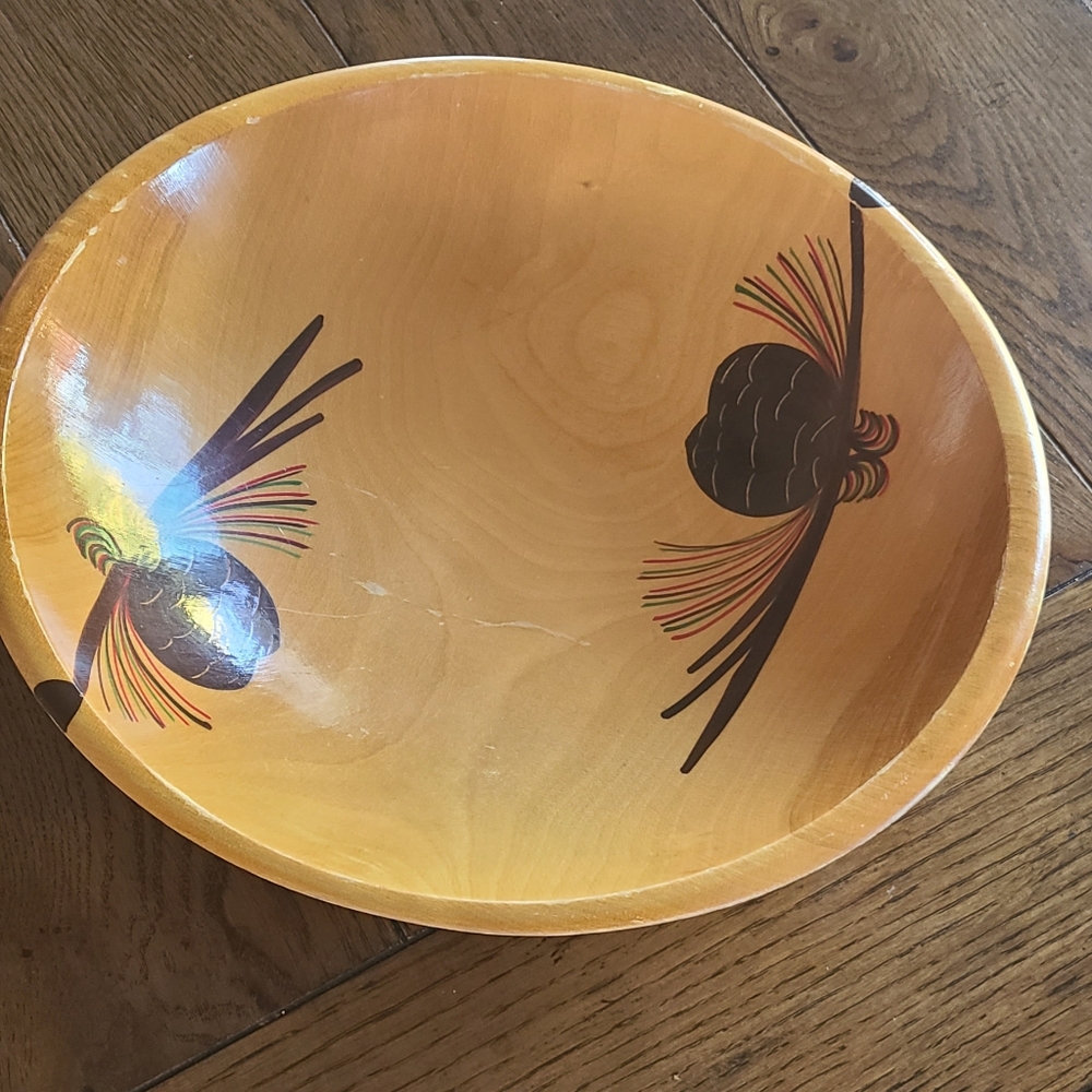 Vintage handpainted wooden bowl